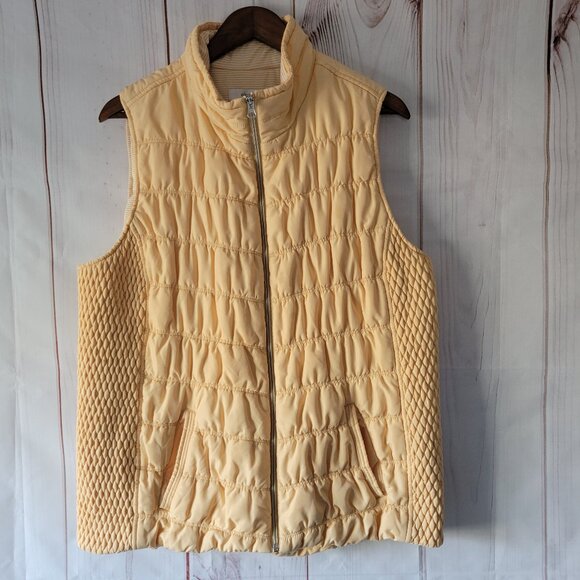 CJ Banks Full Zip Quilted Puffer Vest Women’s Plus 2X Light Yellow w/waffle knit - Picture 1 of 7